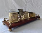 Dienblad (7) - Mahoniehout - Messing - Glas - Volledige