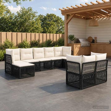 vidaXL Tuinbankenset 9 st Zwart poly rattan, Verzenden, Nieuw, Meer dan 8 zitplaatsen