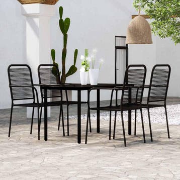 vidaXL 5-delige Tuinset zwart, 4 zitplaatsen, Verzenden, Nieuw, Rvs
