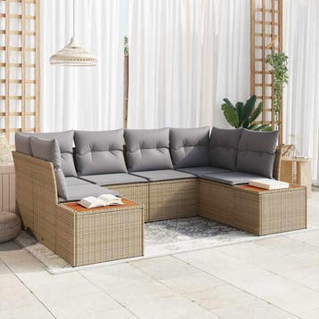 vidaXL Tuin Sofa Set 6 st Beige poly rattan, Tuin en Terras, Verzenden, Nieuw, 6 zitplaatsen