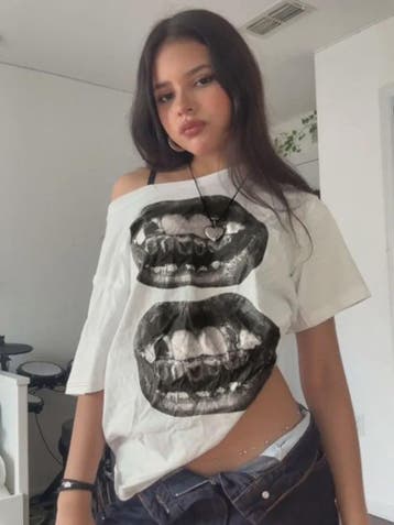 Dames T-shirt met Streetwear Hip Hop Mondprint - Losse Pasvo, Kleding | Dames, Verzenden, Nieuw