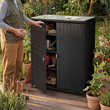 Wicker tuinkast Monza, aluminium frame, 4 vakken - zwart, Tuin en Terras, Tuinhuizen, Verzenden, Nieuw