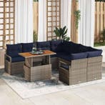 vidaXL Tuin Eetset met kussen 9 pcs Grijs en Marineblauw, Tuin en Terras, Verzenden, Nieuw, Rotan, Meer dan 8 zitplaatsen