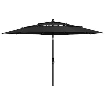 vidaXL Parasol 3-laags met aluminium paal 3,5 m zwart, Verzenden, Nieuw, 3 tot 4 meter