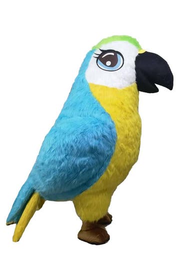 KIMU® Mega Opblaasbare Mascotte Papegaai Blauw Geel 2.6 Mete, Ophalen of Verzenden, Nieuw, Carnaval, Kleding