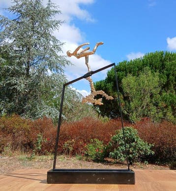 sculptuur, La patineuse - 38 cm - Marmer, Metaal