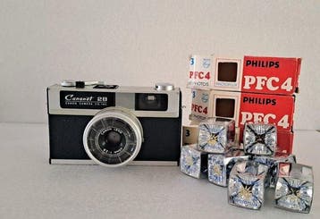 Canon Canonet 28 (1968) + 9 Philips PFC4 flash-cubes Analoge, Audio, Tv en Foto, Fotocamera's Analoog, Nieuw