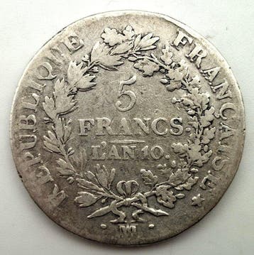 Frankrijk. Consulaat (1799-1804). 5 Francs An 10-MA