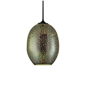 LED Hanglamp 3D - Quanta - Ovaal - Chroom Glas - E27, Huis en Inrichting, Lampen | Hanglampen, Ophalen of Verzenden, Nieuw, Glas