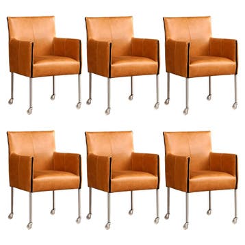 Set van 6 Leren eetkamerstoelen More - Vintage Cognac, Ophalen of Verzenden, Nieuw, Leer, Vijf, Zes of meer stoelen