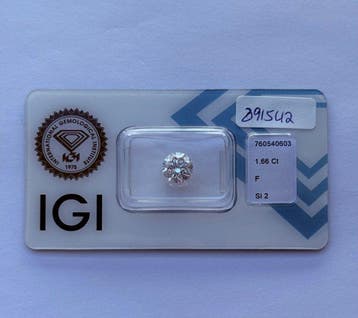 1 pcs Diamant (Natuurlijk) - 1.66 ct - Rond - F - SI2 -, Nieuw