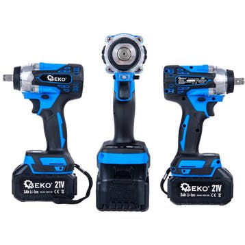 GEKO Accu slagmoersleutel 21 V 350 Nm set met 2 x 3,0 Ah..., Ophalen of Verzenden, Nieuw