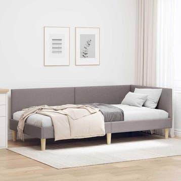 vidaXL Hoekbedframe Taupe 80 cm x 200 cm Stof en multiplex, Verzenden, Nieuw, Stof
