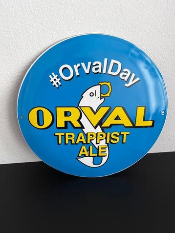 Vintage Orval Trappist Ale geëmailleerd reclamebord – rond