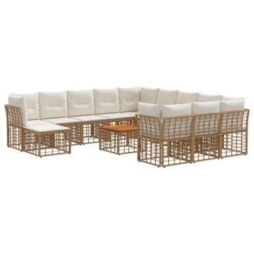 vidaXL Buiten bankenset 13 pcs Natuurlijk en Crème Wit, Verzenden, Nieuw, Rotan, 3 zitplaatsen