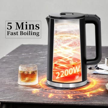Waterkoker - Retro - met LED - 1.7L - 2200W - Zwart •, Verzenden, Zo goed als nieuw