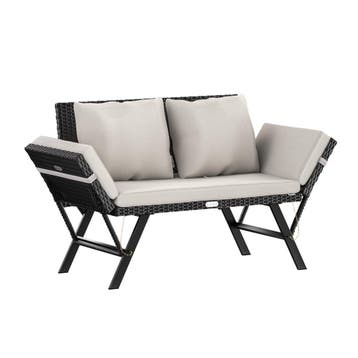 Polyrotan Tuinbank Zwart/Crème 176x56x81cm (Voor in Huis), Verzenden, Nieuw
