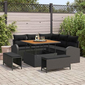 vidaXL Tuinbankenset 8 st Zwart poly rattan, Verzenden, Nieuw, Rotan, 8 zitplaatsen
