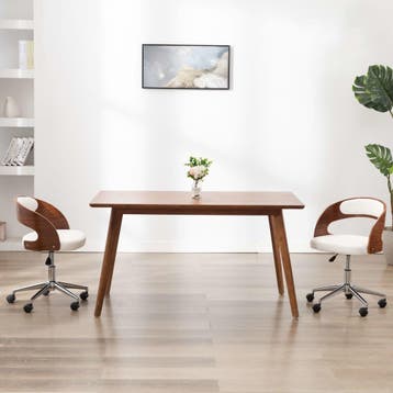 vidaXL Kantoorstoel draaibaar gebogen hout en kunstleer wit, Verzenden, Nieuw