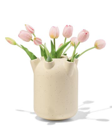 HEMA Tulpenvaas 15x21cm keramiek groot spikkels wit, Huis en Inrichting, Woonaccessoires | Vazen, Verzenden, Nieuw
