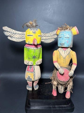 2 poppen in de Hopi-kachina-stijl - Hout - V.S. - Achyuta