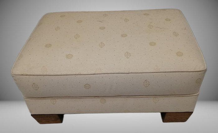 Vintage Hocker met Designpoten - Poef - Textiel Hout- (Eik, Antiek en Kunst, Curiosa en Brocante