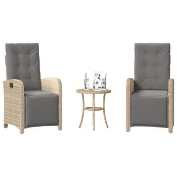 vidaXL 3-delige Bistroset met kussens poly rattan gemengd, Verzenden, Nieuw