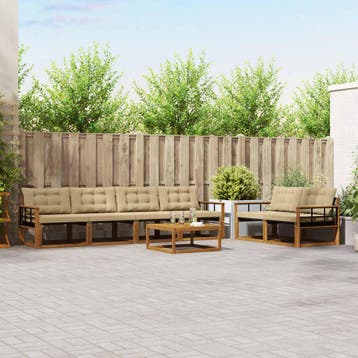 vidaXL Buiten bankenset met kussen 7 pcs Natuurlijk en Beige, Verzenden, Nieuw