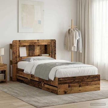 vidaXL Bedframe met opbergruimte en hoofdbord Oud hout 80 x, Eenpersoons, Bruin, Verzenden, Nieuw