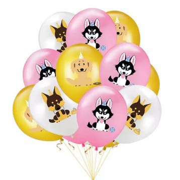 10 ballonnen Happy Dogs roze of blauw met goud en wit, Verzenden, Nieuw