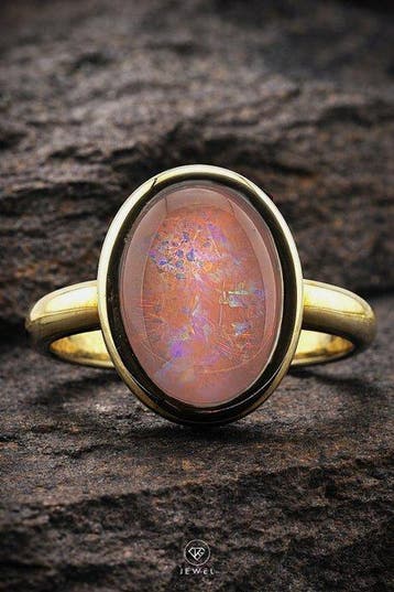 Zilver, Vuuropal Ring - Vintage Ovaal Cabochon Statement