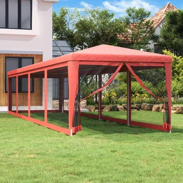vidaXL Partytent met 10 mesh zijwanden 3x12 m HDPE rood, Verzenden, Nieuw, Partytent