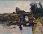 Frans Hoos (1884 -1966) - Landschap met bootje