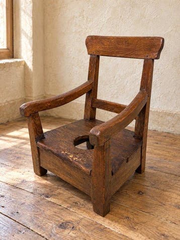 18e / 19e-eeuwse houten kinderkakstoel – doorleefde patina