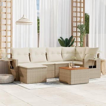 vidaXL 7-delige Loungeset met kussens poly rattan beige, Tuin en Terras, Verzenden, Nieuw, Loungeset