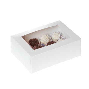 HoM Cupcake Doosje 12 MINI Wit (incl. tray met venster) 2st., Verzenden, Nieuw