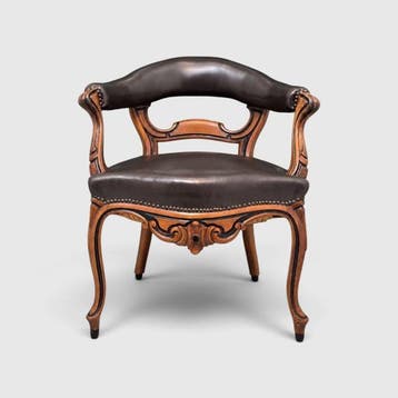 Bureaustoel - Hout, Leder - Antieke Armstoel 1920, Antiek en Kunst