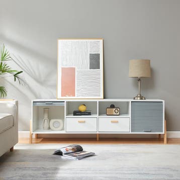 TV-meubel Kvaefjord 160x40x52 cm wit en grijs [en.casa], Verzenden, Nieuw