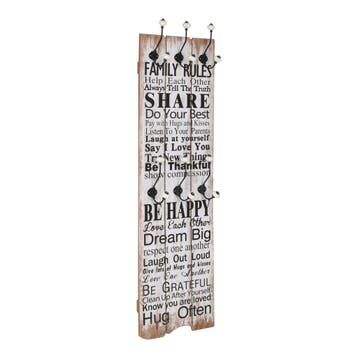 vidaXL Wandkapstok met 6 haken FAMILY RULES 120x40 cm, Verzenden, Nieuw