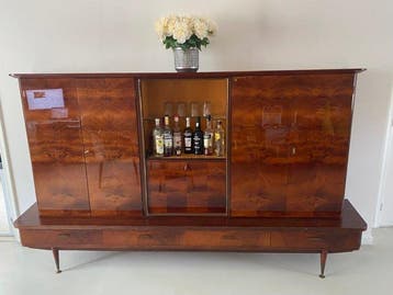 Kast - Wortelnotenhout - Grote mid-century kast met, Antiek en Kunst