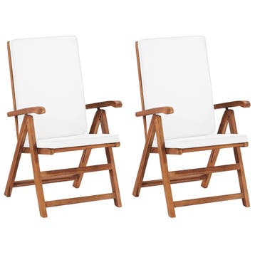 vidaXL Verstelbare klapstoelen met kussens, 2 stuks, massief, Verzenden, Nieuw, Teakhout