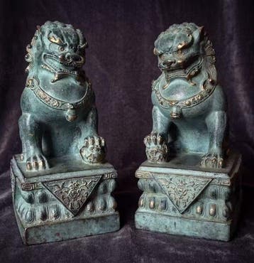 Paar foo dogs 21 cm / 3.5 kg - Brons - China (Zonder, Antiek en Kunst