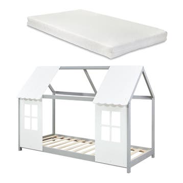 Kinderbed Tostedt huisbed met matras 90x200 cm grijs en wit, Verzenden, Nieuw