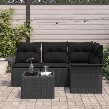 vidaXL Tuin Sofa Set 5 st Zwart poly rattan, Verzenden, Nieuw, Rotan, 5 zitplaatsen