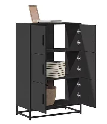 Elegant hoog highboard zwart – opbergkast houtcomposiet met, Verzenden, Nieuw