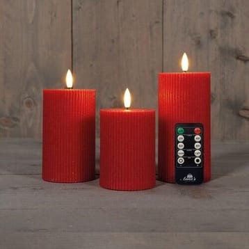 Ledkaars 3d flame wax candle ribbel rood annas collection, Ophalen of Verzenden, Nieuw