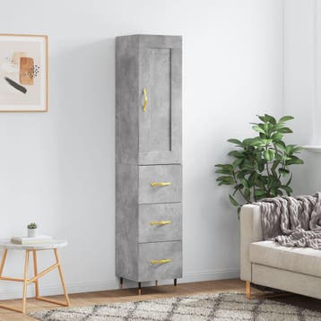 vidaXL buffetkast 34,5x34x180 cm bewerkt hout betongrijs, Minder dan 50 cm, Verzenden, Nieuw, Minder dan 100 cm