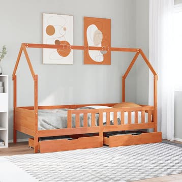 vidaXL Kinderbedframe met lades 80x200 cm massief grenenhout, Eenpersoons, Bruin, Verzenden, Nieuw