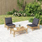 vidaXL 3-delige Loungeset met kussens bamboe donkergrijs, Verzenden, Nieuw, Hout, Loungeset