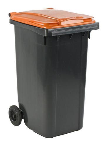 Afvalcontainer 240 liter grijs met oranje deksel, Kunststof, Nieuw, 40 liter of meer, Ophalen of Verzenden